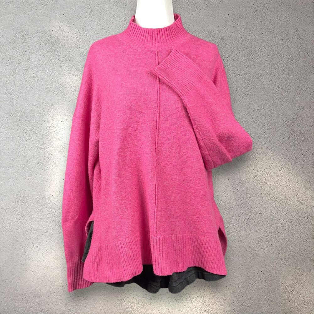 Tahari Mock Neck Knit Pullover Sweater Women's XL Pink Stretch Colorful Winter
